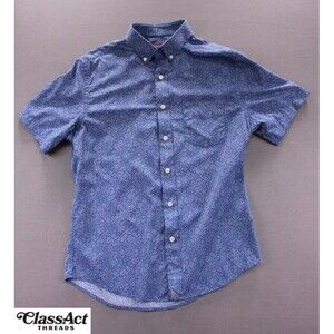 UNTUCKit Button Up Shirt Blue Short Sleeve Geometric Stretch Nylon Slim Fit Sz S